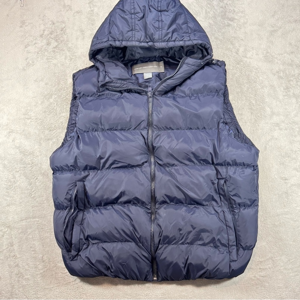 French Connection Navy Blue Hoodie Puffer Vest XL🔥